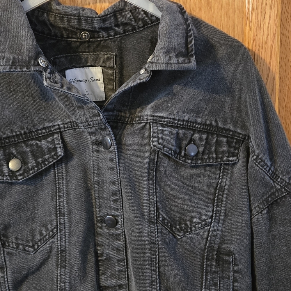 Vintage Highway Jeans Cropped Denim Jacket Women’s L Medium Wash Button Front - Picture 5 of 14